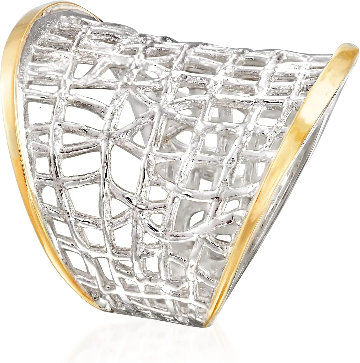Ross-Simons Sterling Silver and 14kt Yellow Gold Free-Form Lattice Ring