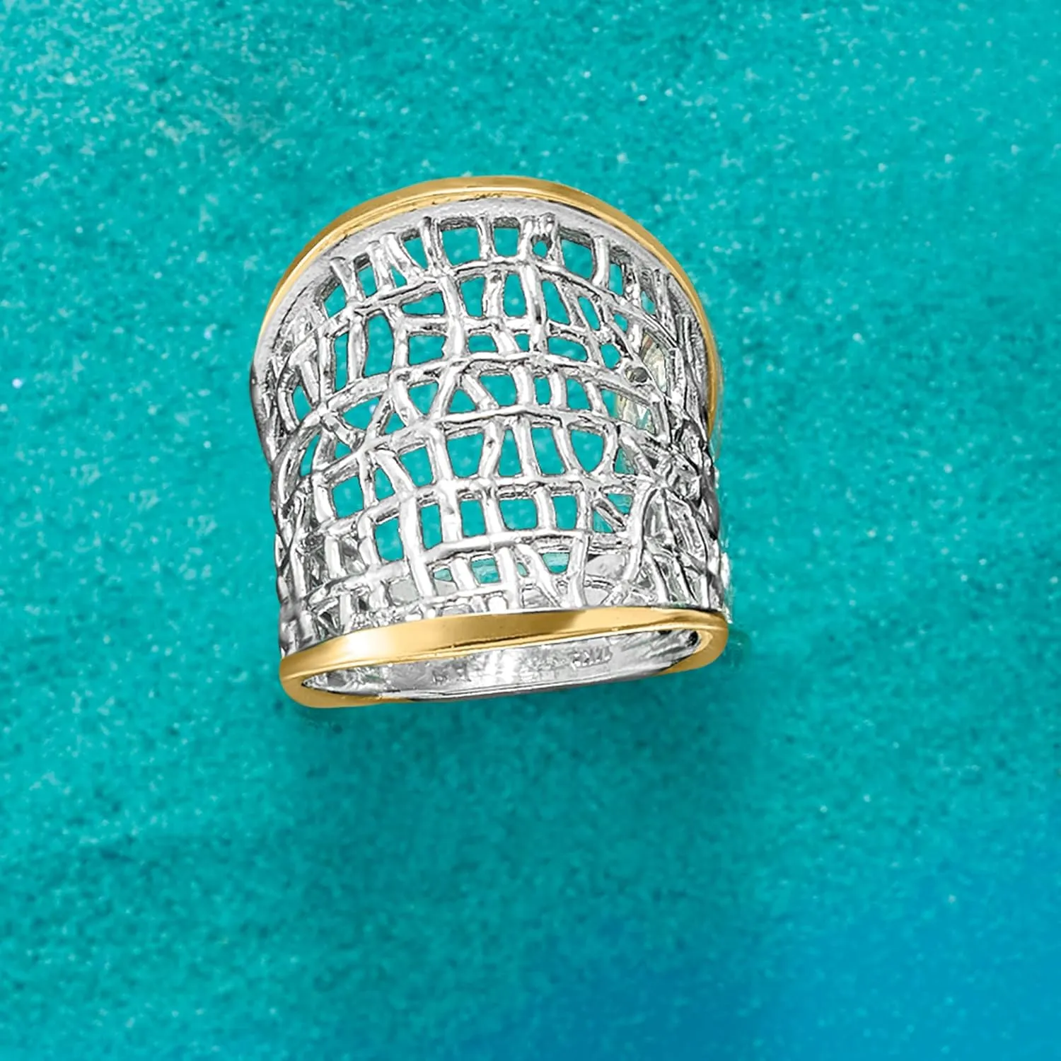 Ross-Simons Sterling Silver and 14kt Yellow Gold Free-Form Lattice Ring