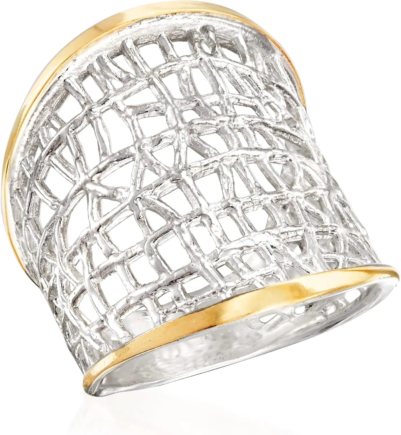 Ross-Simons Sterling Silver and 14kt Yellow Gold Free-Form Lattice Ring