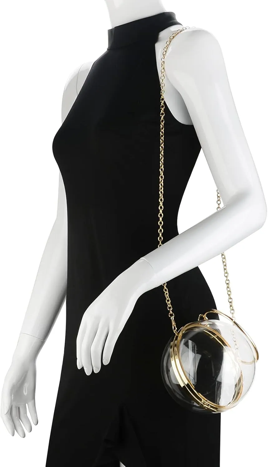 Round Ball Clear Purse, Small Acrylic Box Evening Clutch Bag, Not Compatible with Phone
