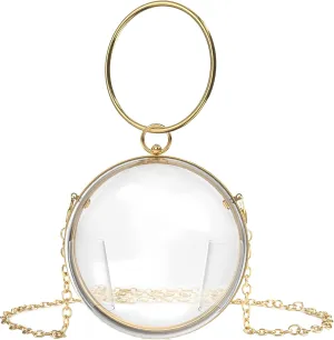 Round Ball Clear Purse, Small Acrylic Box Evening Clutch Bag, Not Compatible with Phone