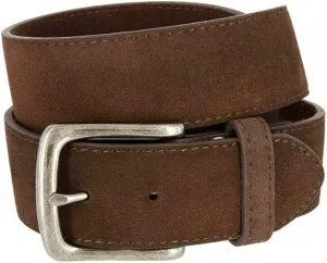 Rounded Edge Buckle & Antique Gold Oval Buckle Casual Jean Suede Leather Belt 1-1/2"(38mm) Wide