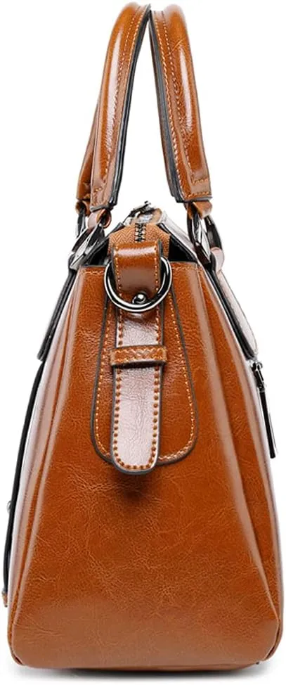 ROUROU Genuine Leather Handbag for Women Top Handle Crossbody Bag Satchel Large Capacity Shoulder Bag Fashion Tote Bag