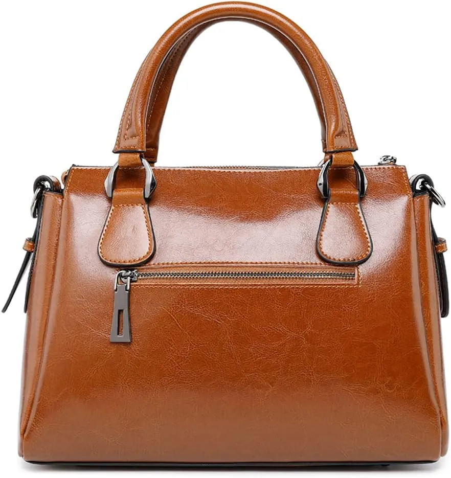 ROUROU Genuine Leather Handbag for Women Top Handle Crossbody Bag Satchel Large Capacity Shoulder Bag Fashion Tote Bag