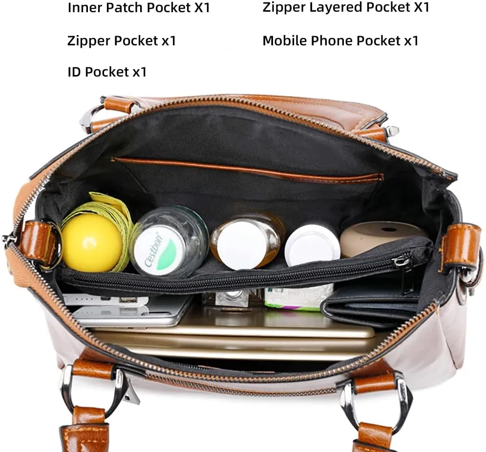 ROUROU Genuine Leather Handbag for Women Top Handle Crossbody Bag Satchel Large Capacity Shoulder Bag Fashion Tote Bag
