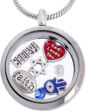 RUBYCA Themed Locket Necklace Crystal Birthstone Living Memory Floating Charm Silver Tone DIY