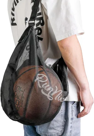 RunNico Mesh Single Ball Carry Bag,Foldable Basketball Bags with Adjustable Shoulder Strap,Large Capacity Sports Ball Bag for Carrying Basketball,Volleyball,Football and Rugby