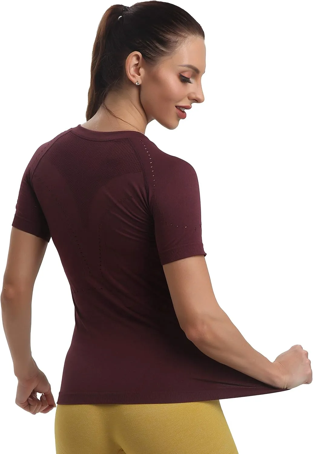 RUNNING GIRL Seamless Workout Shirts for Women，Short Sleeve T-Shirt Stretch Tees Quick Dry Gym Athletic Tops