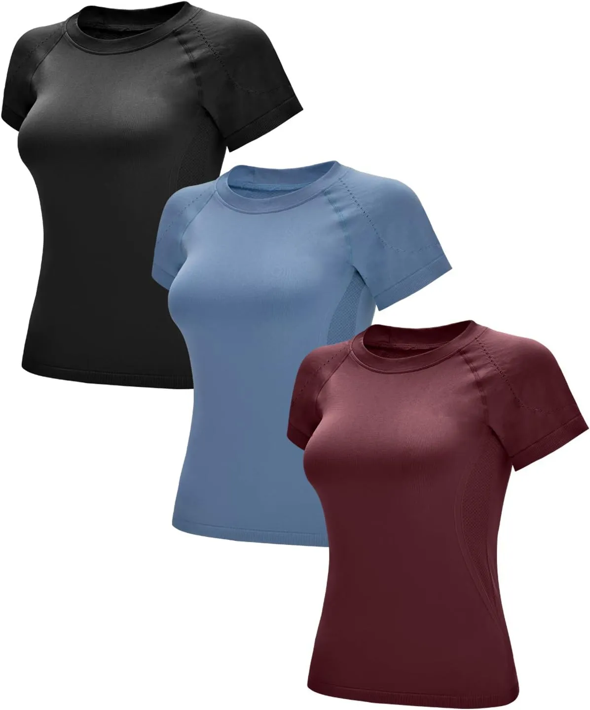 RUNNING GIRL Seamless Workout Shirts for Women，Short Sleeve T-Shirt Stretch Tees Quick Dry Gym Athletic Tops