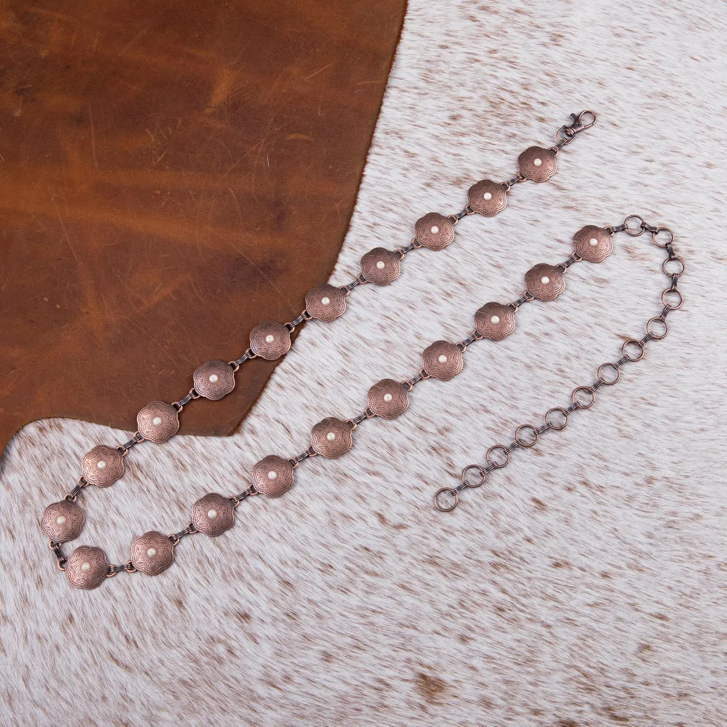 Rustic Couture's Western Vintage Country Metal Concho Chain Belt for Women Cowgirl