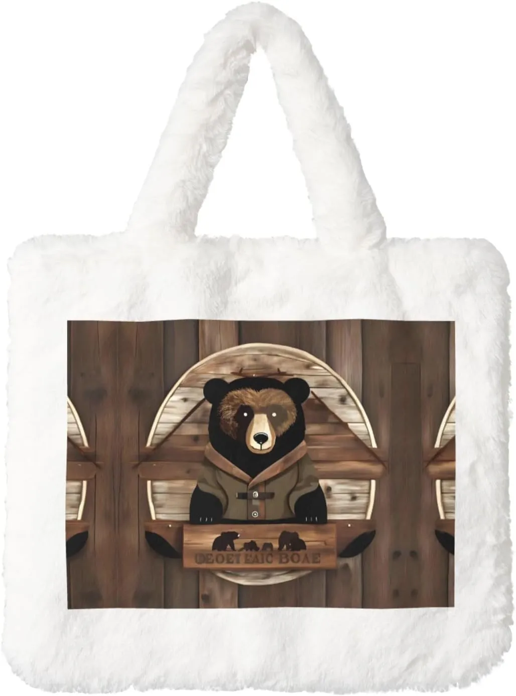 Rustic Lodge Bear Ladies Plush Handbag - Versatile Women's Tote Bag â€“ Ideal for Shopping, Cosmetic Needs, and Festive Gifting, White, One Size