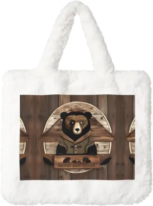 Rustic Lodge Bear Ladies Plush Handbag - Versatile Women's Tote Bag â€“ Ideal for Shopping, Cosmetic Needs, and Festive Gifting, White, One Size