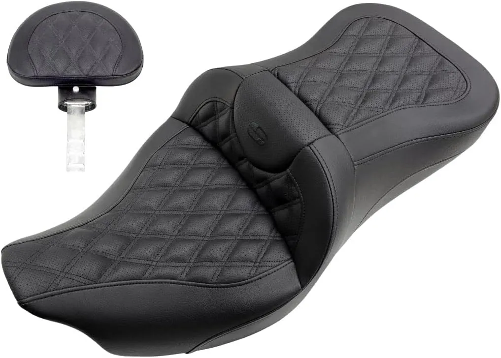 Saddlemen 0801-1187 808-07B-182BR Lattice Stitch Roadsofa Seat W/Backrest 08  TOURING MODELS, BLACK LATTICE STITCHED