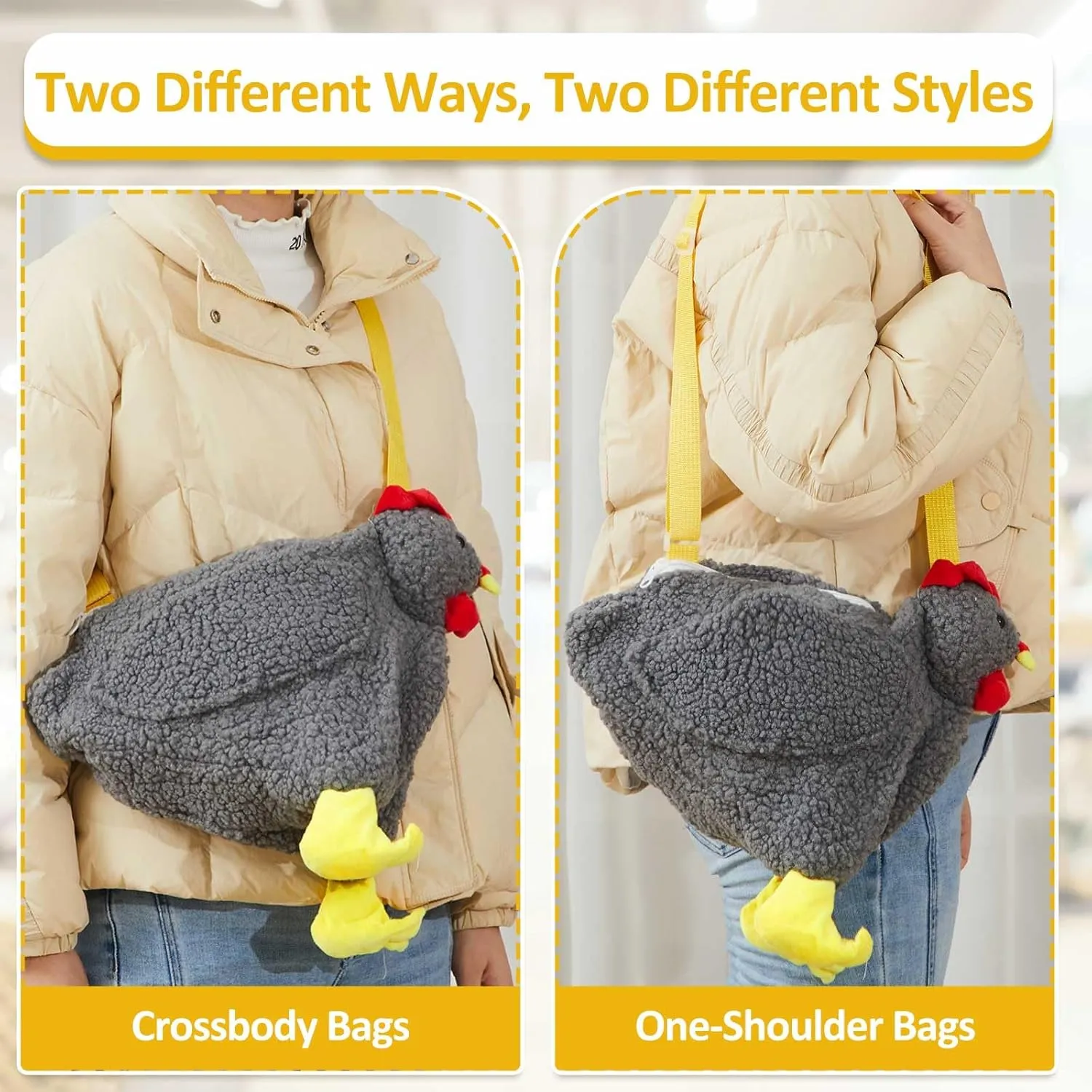 Saintrygo Chicken Hen Purse Bag Fluffy Shoulder Handbag Cute Funny Animal Gift for Christmas for Women Girls
