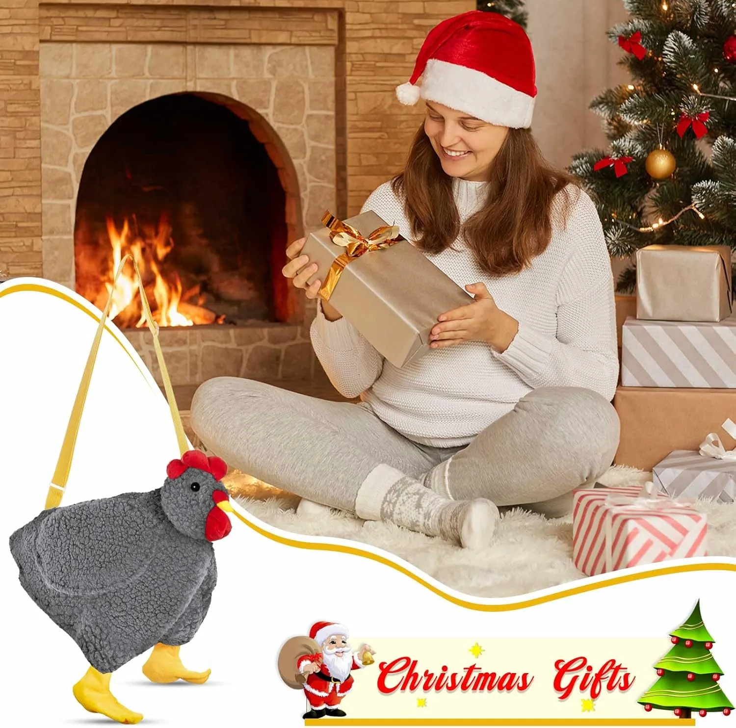 Saintrygo Chicken Hen Purse Bag Fluffy Shoulder Handbag Cute Funny Animal Gift for Christmas for Women Girls