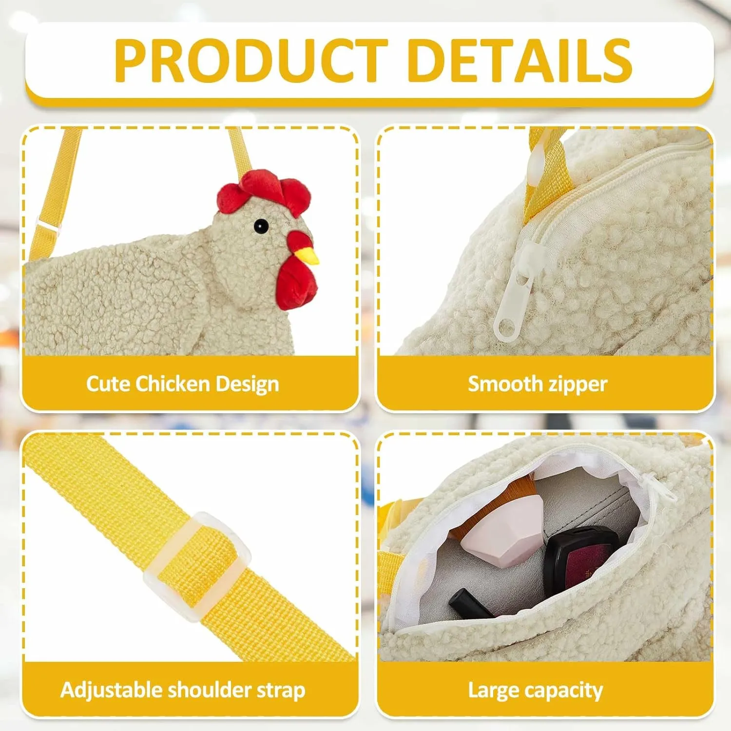 Saintrygo Chicken Hen Purse Bag Fluffy Shoulder Handbag Cute Funny Animal Gift for Christmas for Women Girls