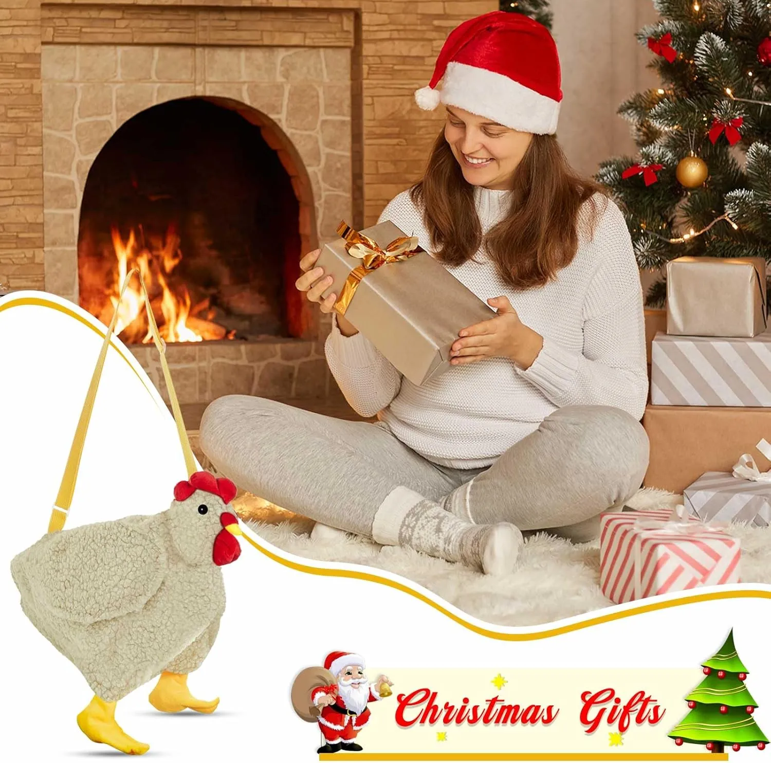Saintrygo Chicken Hen Purse Bag Fluffy Shoulder Handbag Cute Funny Animal Gift for Christmas for Women Girls
