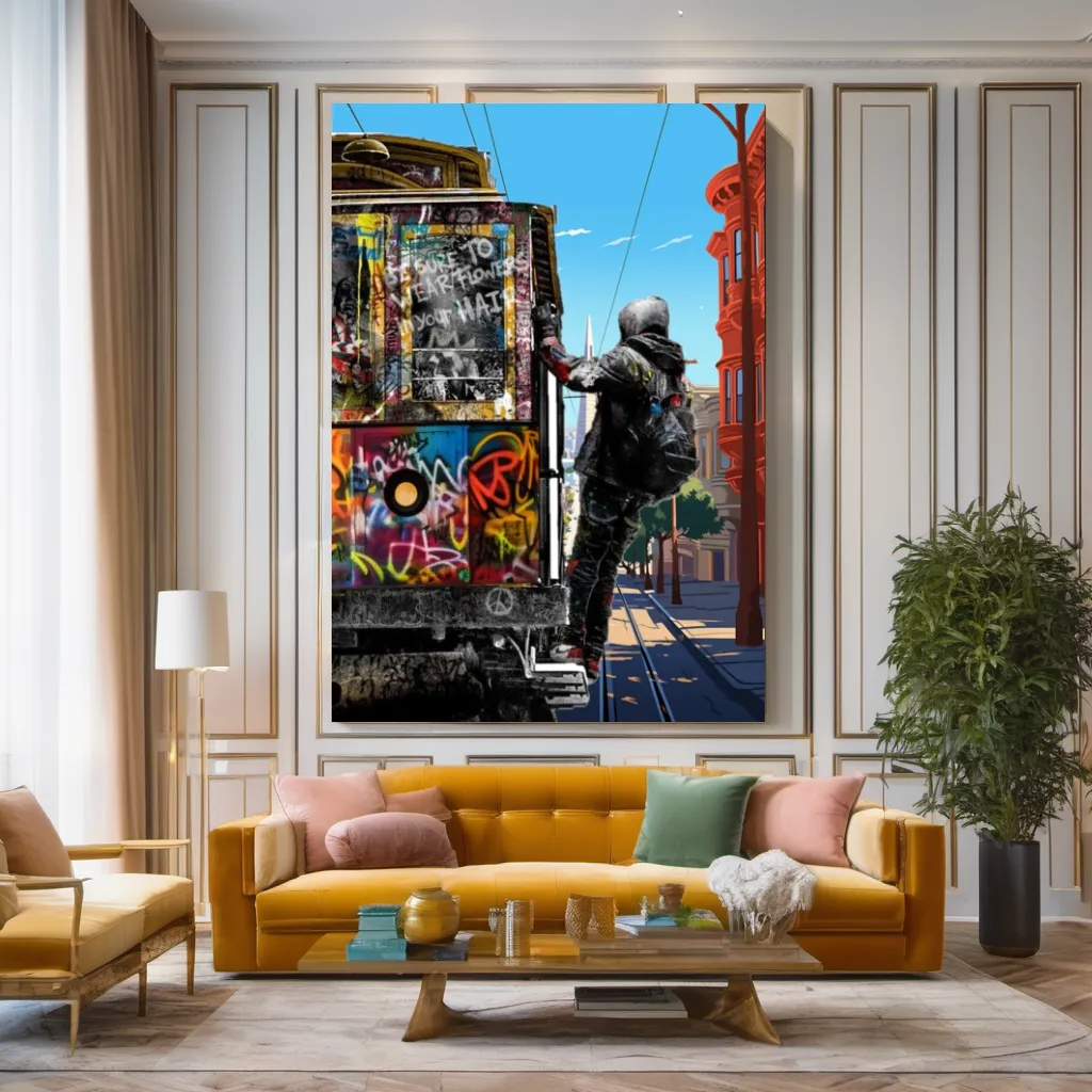 San Francisco Graffiti Streetcar Art Print on Canvas