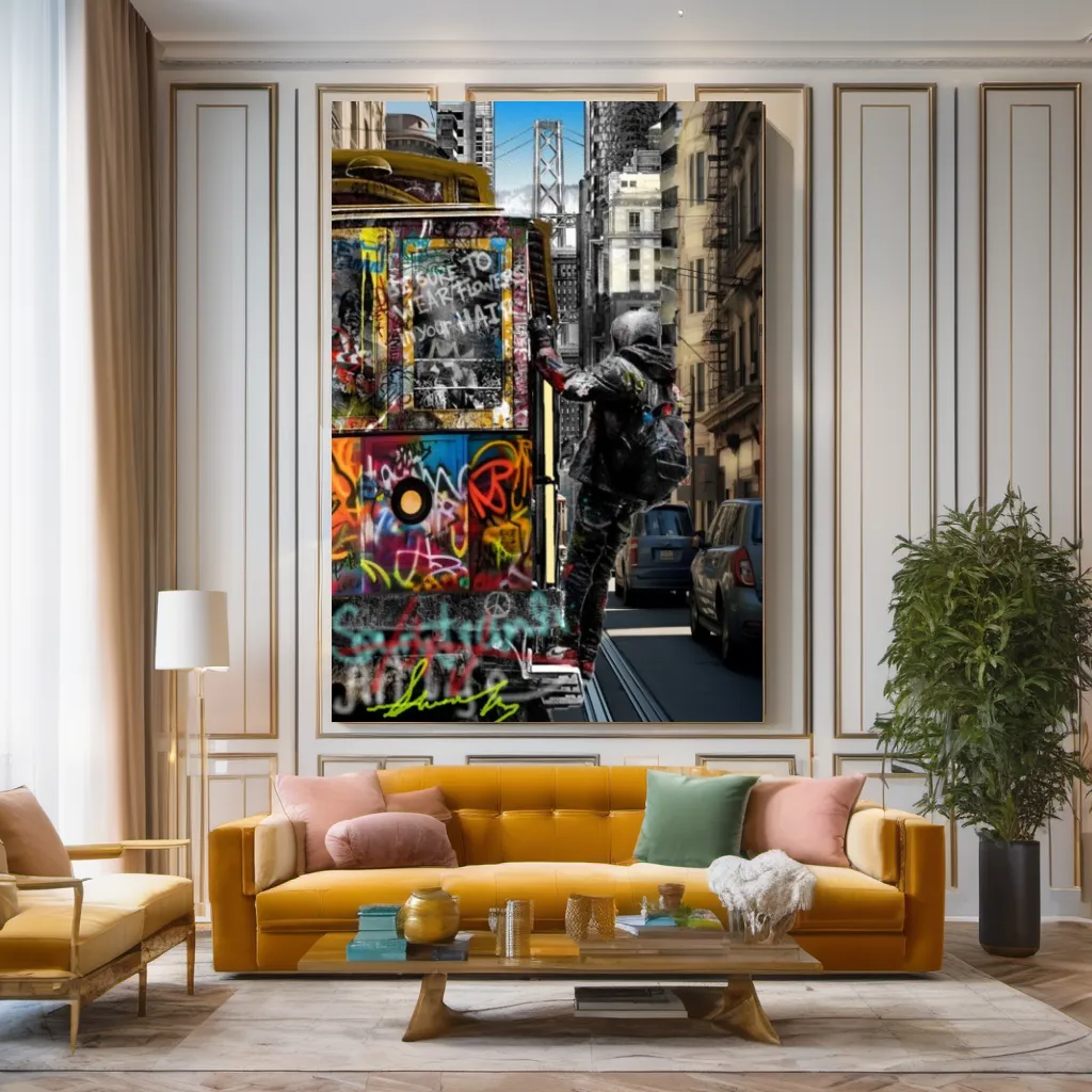 San Francisco Graffiti Streetcar Art Print on Canvas