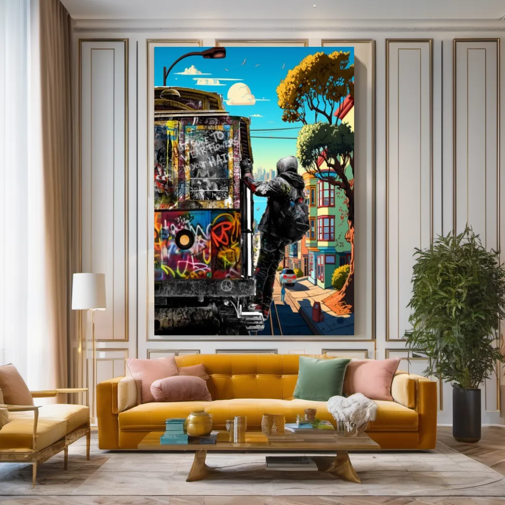 San Francisco Graffiti Streetcar Art Print on Canvas