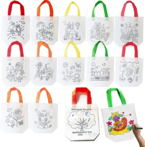 Sand Flower Eco Reusable Coloring Carnival Animal Art Party Goodie Bags with Guestbook Bags (12 PCS)