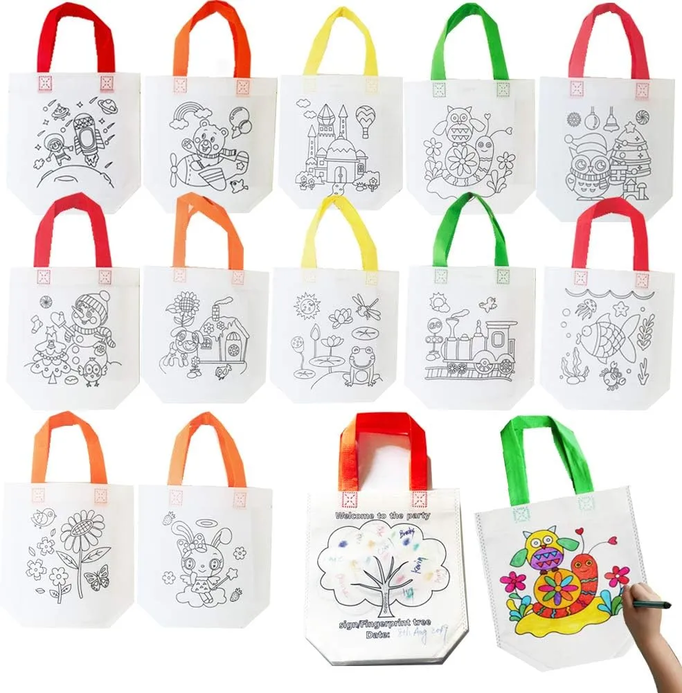 Sand Flower Eco Reusable Coloring Carnival Animal Art Party Goodie Bags with Guestbook Bags (12 PCS)