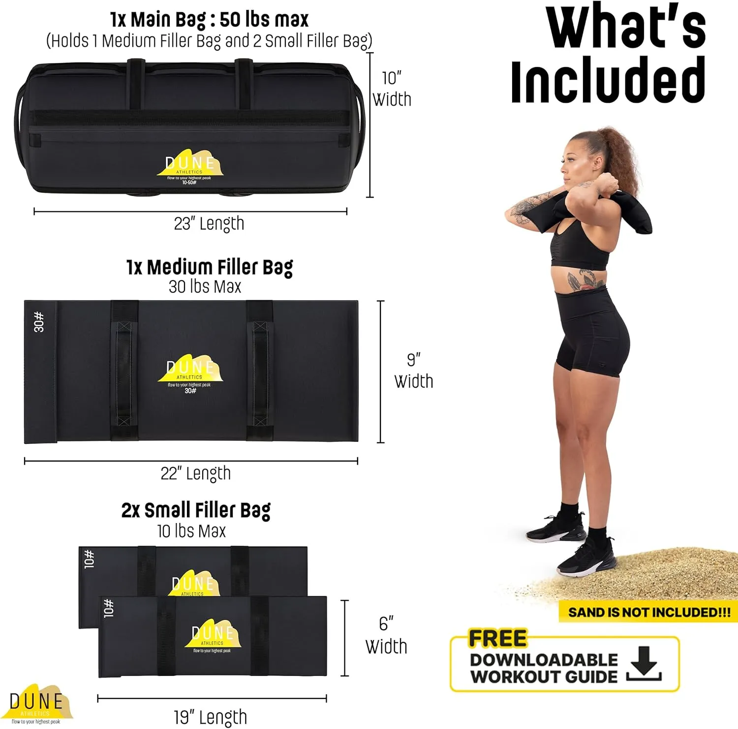 Sandbags for Working Out (Unfilled) - Enhance Your Fitness with Our Workout Sandbag, Versatile & Durable Sand Bags for Weight Training | 10-50 lbs & 15-75 lbs - Sandbags for Fitness Guide Included