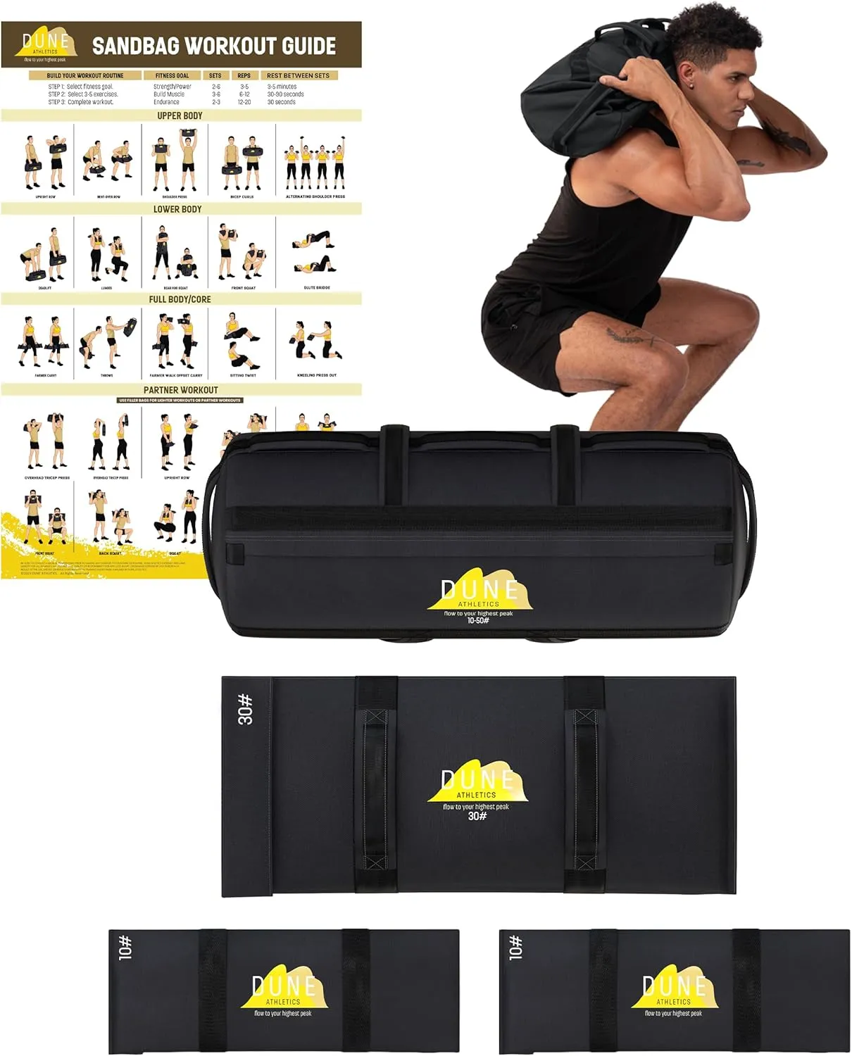 Sandbags for Working Out (Unfilled) - Enhance Your Fitness with Our Workout Sandbag, Versatile & Durable Sand Bags for Weight Training | 10-50 lbs & 15-75 lbs - Sandbags for Fitness Guide Included