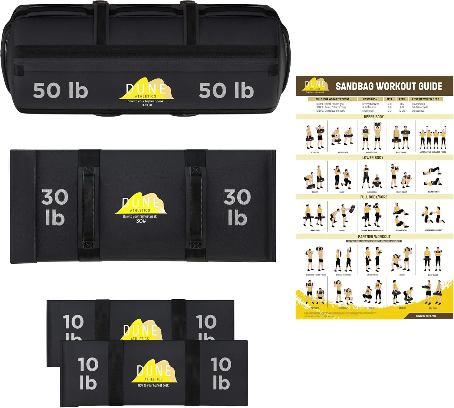 Sandbags for Working Out (Unfilled) - Enhance Your Fitness with Our Workout Sandbag, Versatile & Durable Sand Bags for Weight Training | 10-50 lbs & 15-75 lbs - Sandbags for Fitness Guide Included