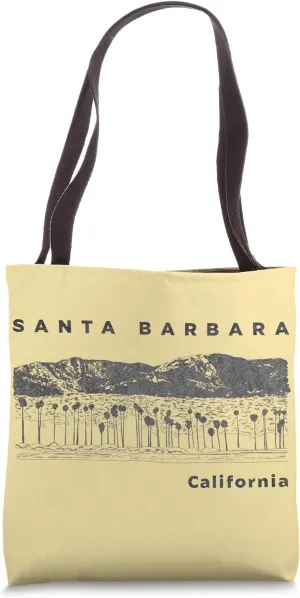 Santa Barbara Palm Tree Artwork Souvenir California Beach Tote Bag
