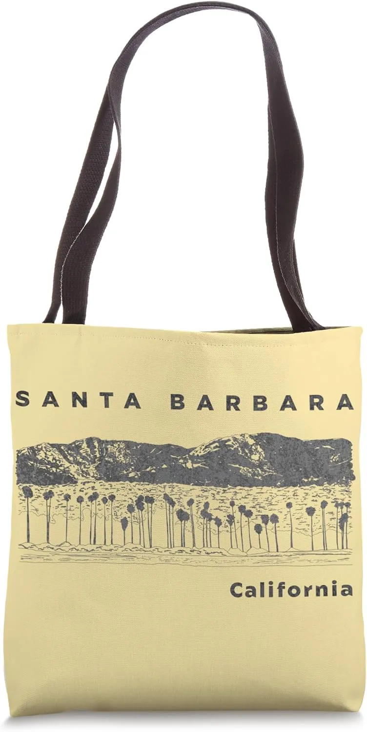 Santa Barbara Palm Tree Artwork Souvenir California Beach Tote Bag