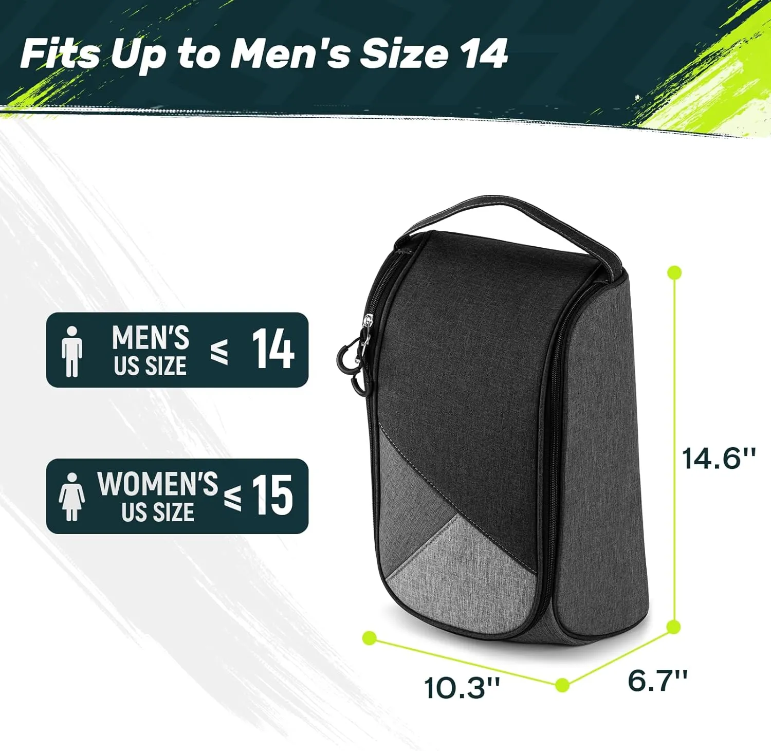 SAPLIZE Soft Padded Golf Shoe Bag, Sport Shoe Carrier Bag with Ventilation Holes, Breathable Shoe Storage Organizer Bag, Black