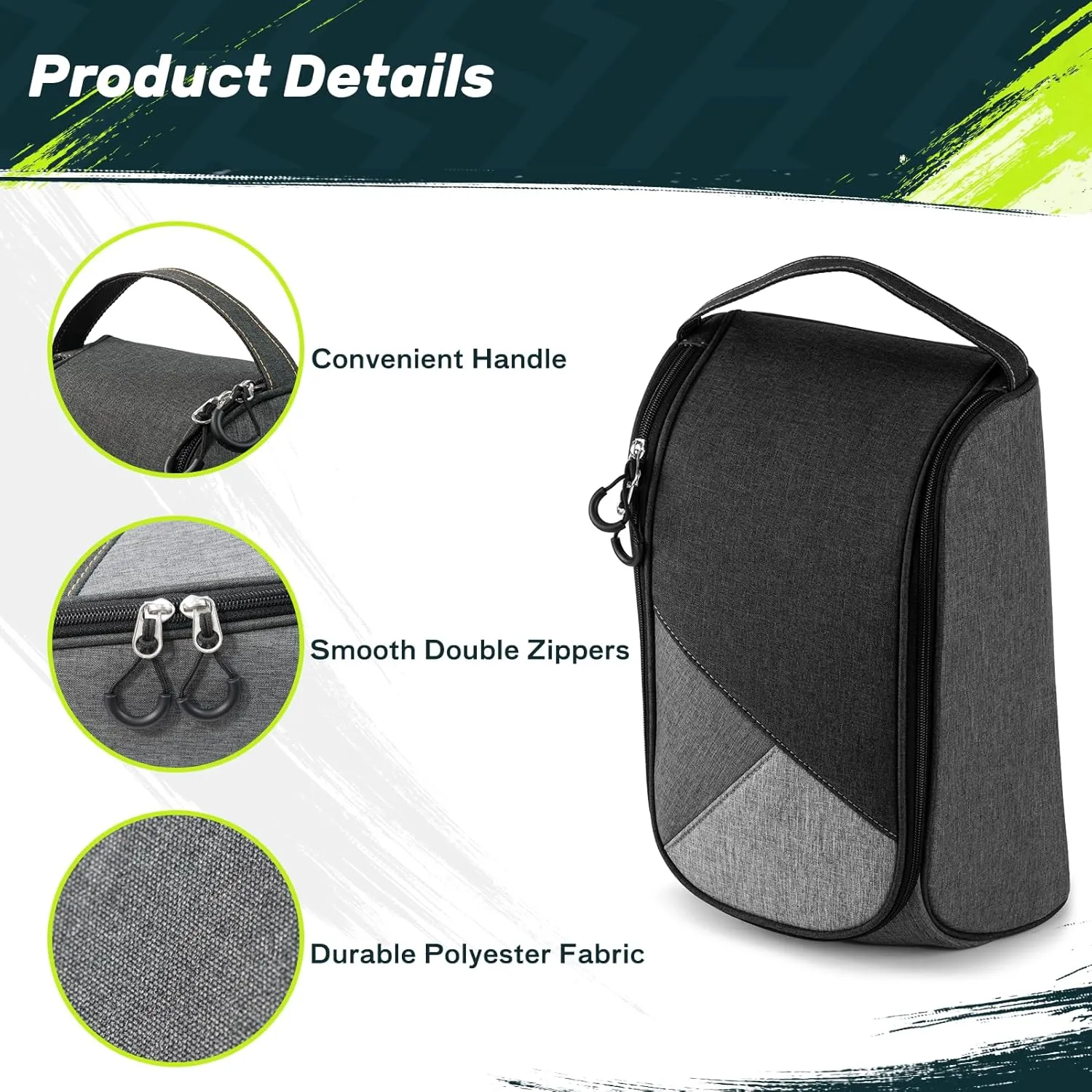 SAPLIZE Soft Padded Golf Shoe Bag, Sport Shoe Carrier Bag with Ventilation Holes, Breathable Shoe Storage Organizer Bag, Black
