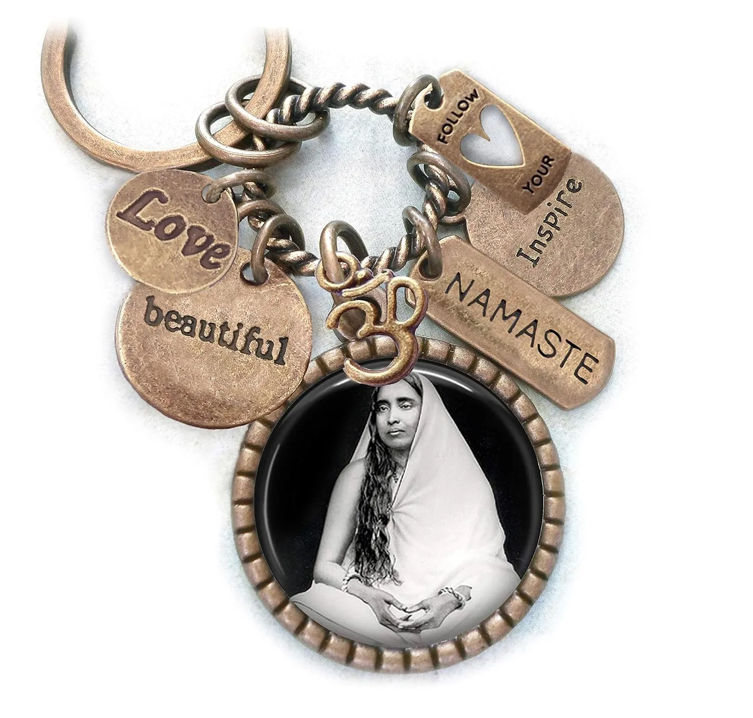 Sarada Devi Backpack Purse-Clip, Key Chain or Necklace, Aum, Namaste Charms, Divine Mother Master, Saint, Devotional Gift