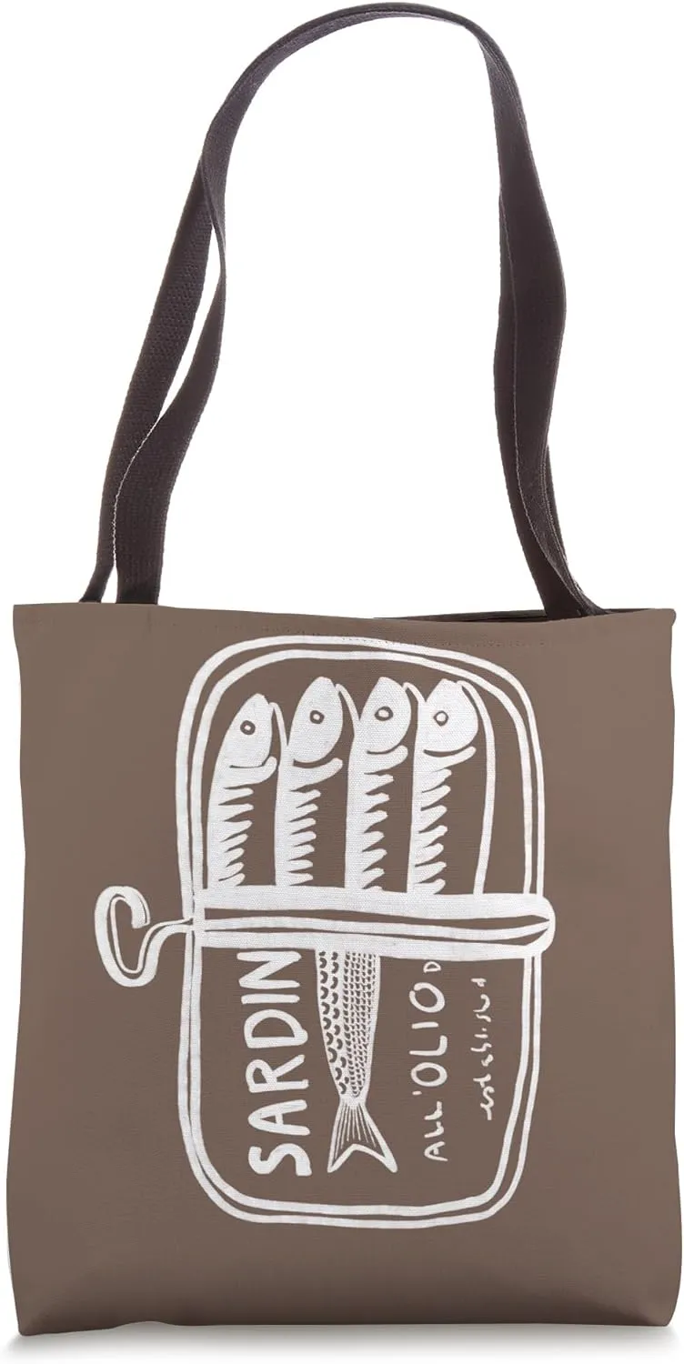 Sardine Tin in White Hand Drawn Tote Bag