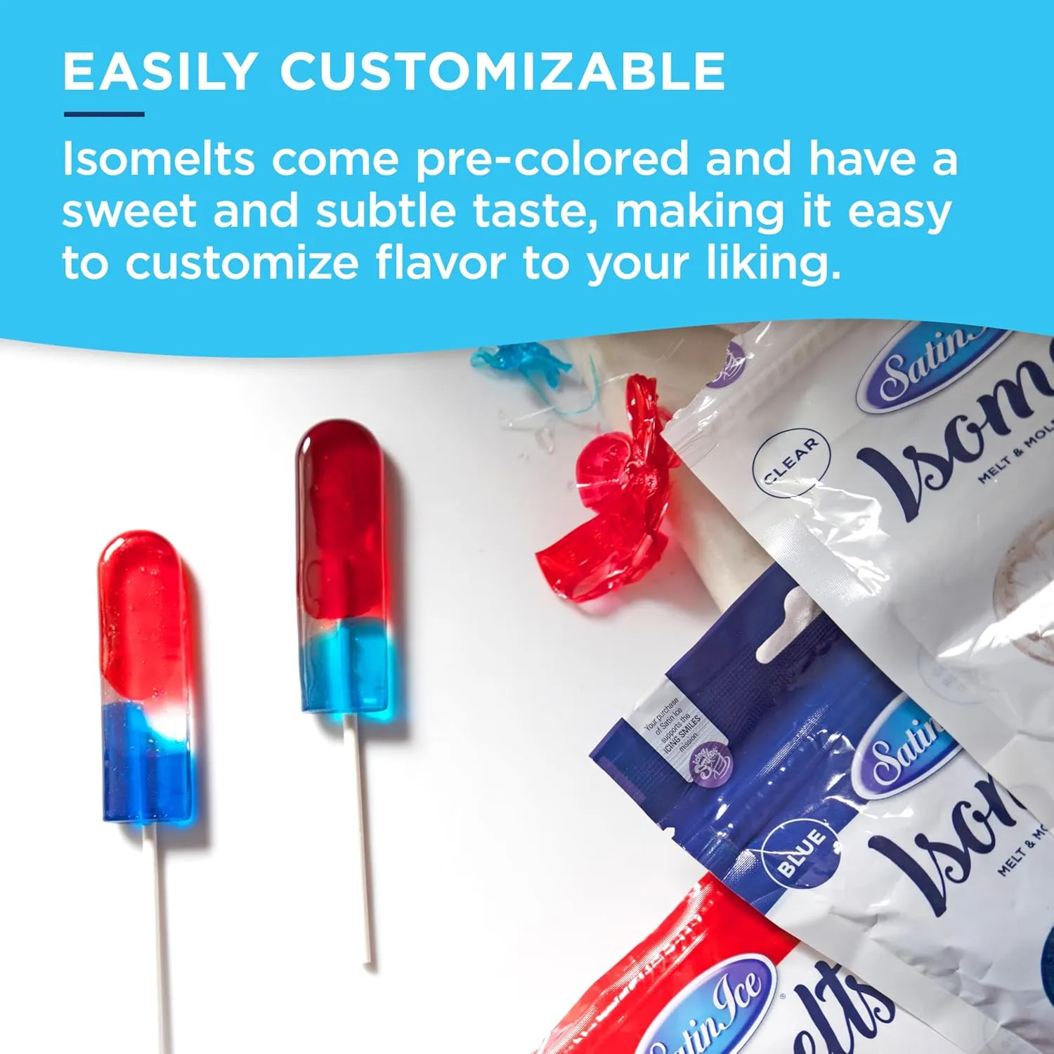 Satin Ice Isomelts for Making Lollipops (Red) (7oz Pouch) – No Prep Isomalt, Pre-Colored, & Sugar-Free