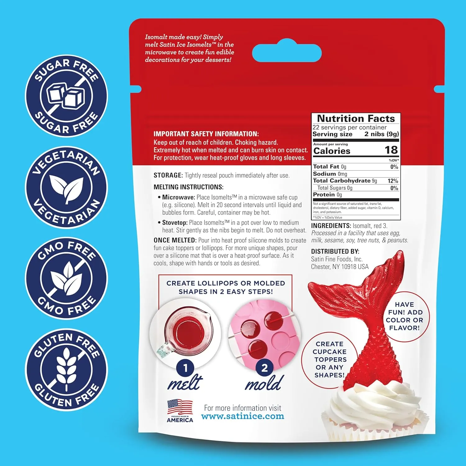 Satin Ice Isomelts for Making Lollipops (Red) (7oz Pouch) – No Prep Isomalt, Pre-Colored, & Sugar-Free