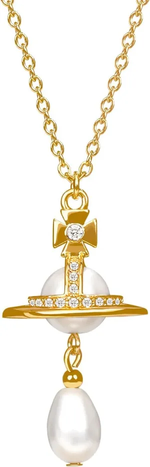 Saturn Necklace for Women, Baroque Pearl Zircon Pendant Necklace, 18K Gold Adjustable Chain Jewelry, birthday gift for Women,Neckalce for Sister Mom and Daughter,Meaningful Jewelry