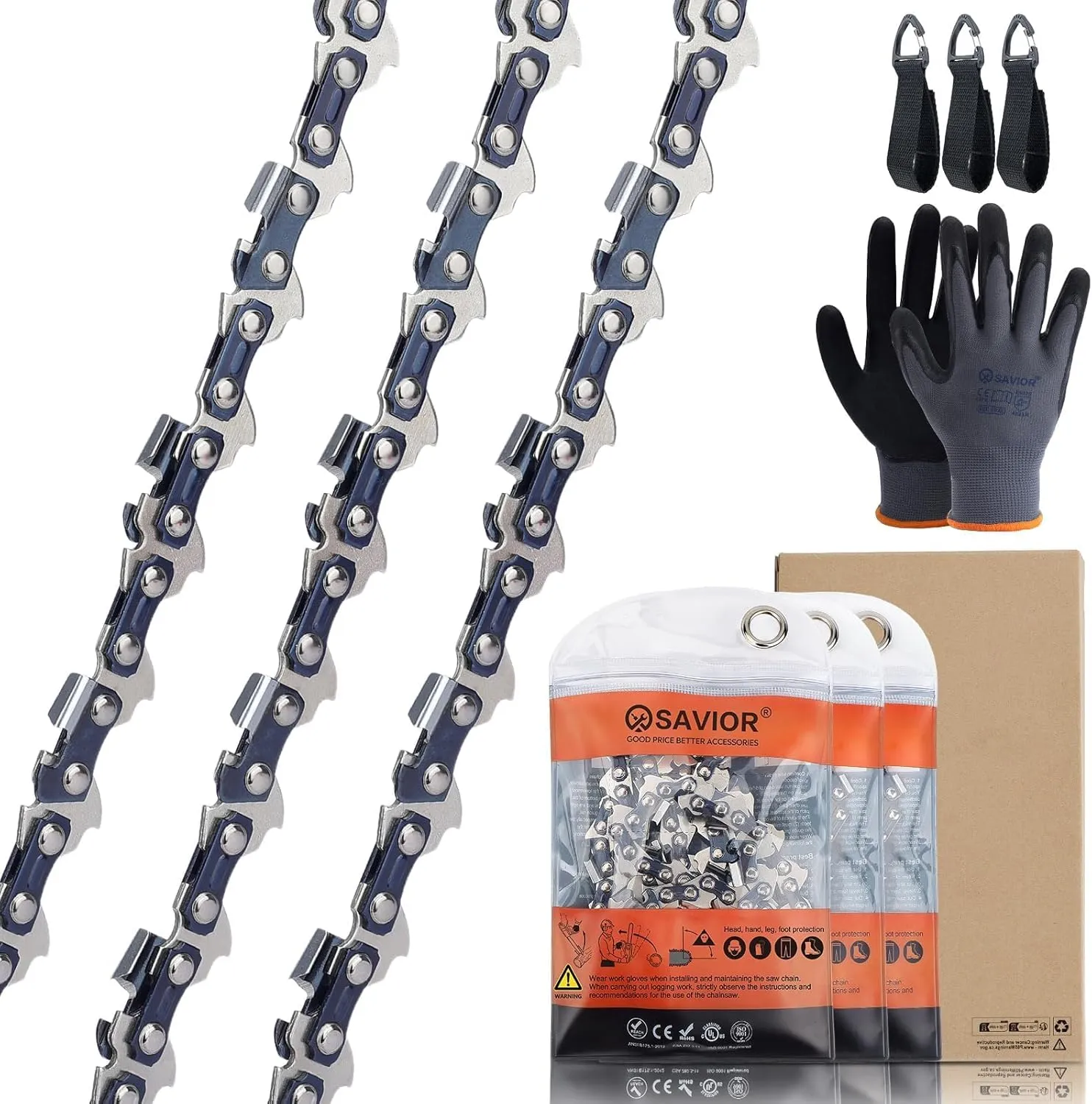 Savior 3Pack 16 Inch Chainsaw Chain 3/8" LP Pitch, 050" (1.3 mm) Gauge, 57 Drive Links Fits Echo 91PX57CQ, 91VG57CQ Oregon S57, Fits Echo CS-3510/352/3400/400 Worx WG300 WG303 BAUER 20112E-B 16" Chain
