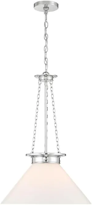 Savoy House 7-1011-1-109 Myers Vintage Modern Farmhouse White Cased Glass Pendant, 1-Light 60 Watt, 27" H x 18" W, Polished Nickel