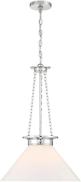 Savoy House 7-1011-1-109 Myers Vintage Modern Farmhouse White Cased Glass Pendant, 1-Light 60 Watt, 27" H x 18" W, Polished Nickel