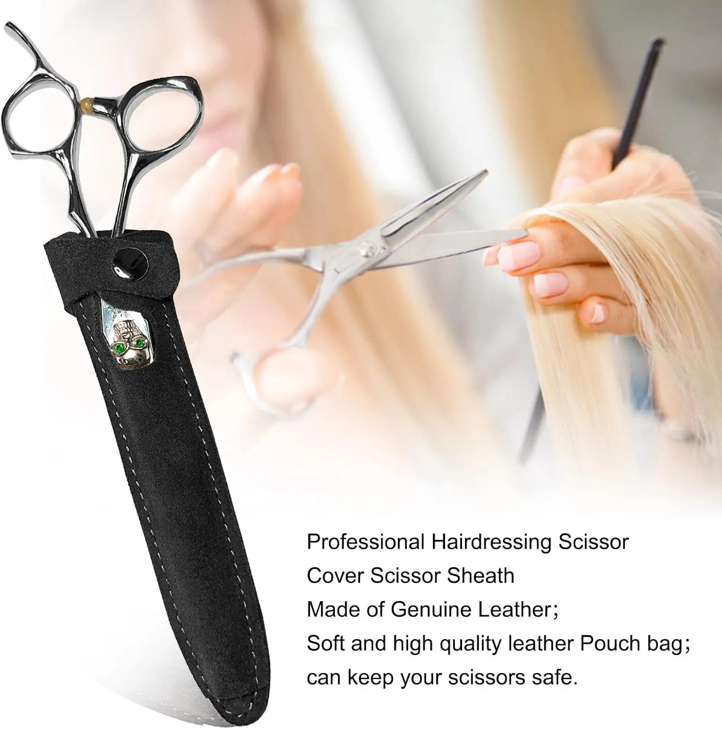 Scissors Bag Genuine Leather Scissors Safety Sheath Bag Stylist Scissors Cover Protector Barber Shears Hair Scissor Sheath for Hairdressers Pack of 2 (HJ-BHT01-Black)