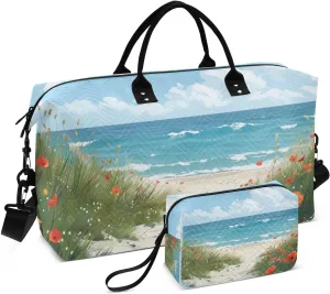 Seascape Poppy Beach Path Travel Duffel Bag Gym Bag Sports Tote Bag with Multiple Interior Pockets Shoulder Weekender Bag for Women Men with Toiletry Bag 20.5”x 7.9”x 13.8”