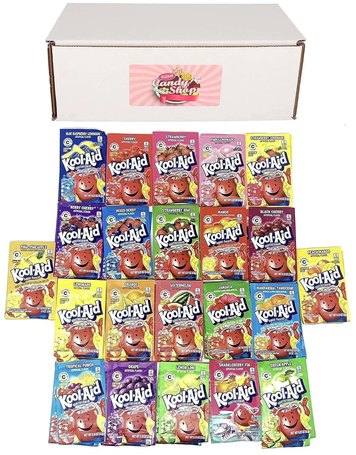 SECRET CANDY SHOP KoolAid Drink Mix Packets Variety Pack of 22 Flavors (2 of each flavor, Total of 44)