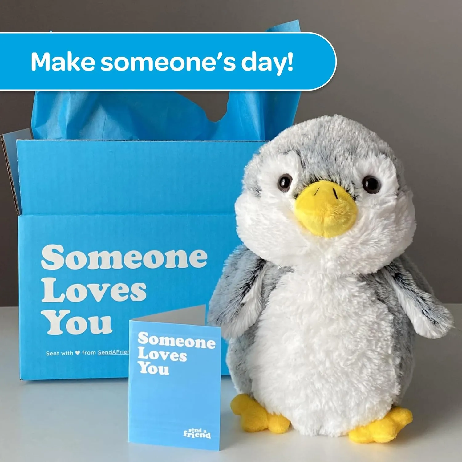 SendAFriend Pepper The Penguin Stuffed Animal Care Package, Someone Loves You Box, Great Gift for Any Reason (Love You Notecard)