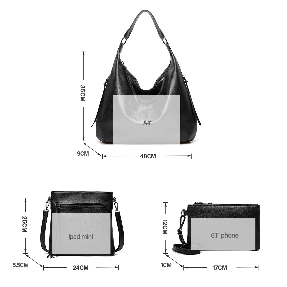 Sendfen Hobo Bags for Women Leather Crossbody Bags Ladies Wristlet Handbags Purse Set 3Pcs