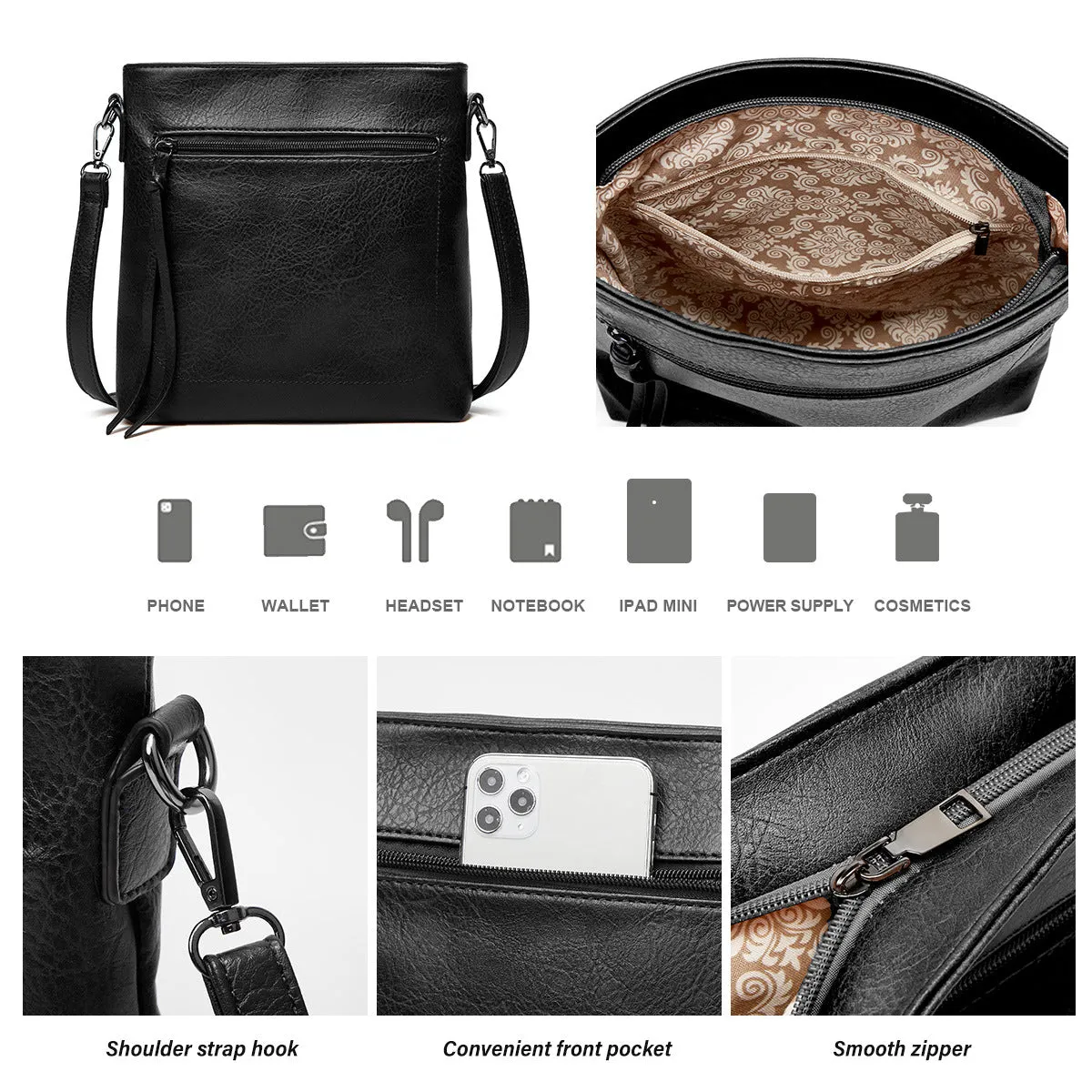Sendfen Hobo Bags for Women Leather Crossbody Bags Ladies Wristlet Handbags Purse Set 3Pcs