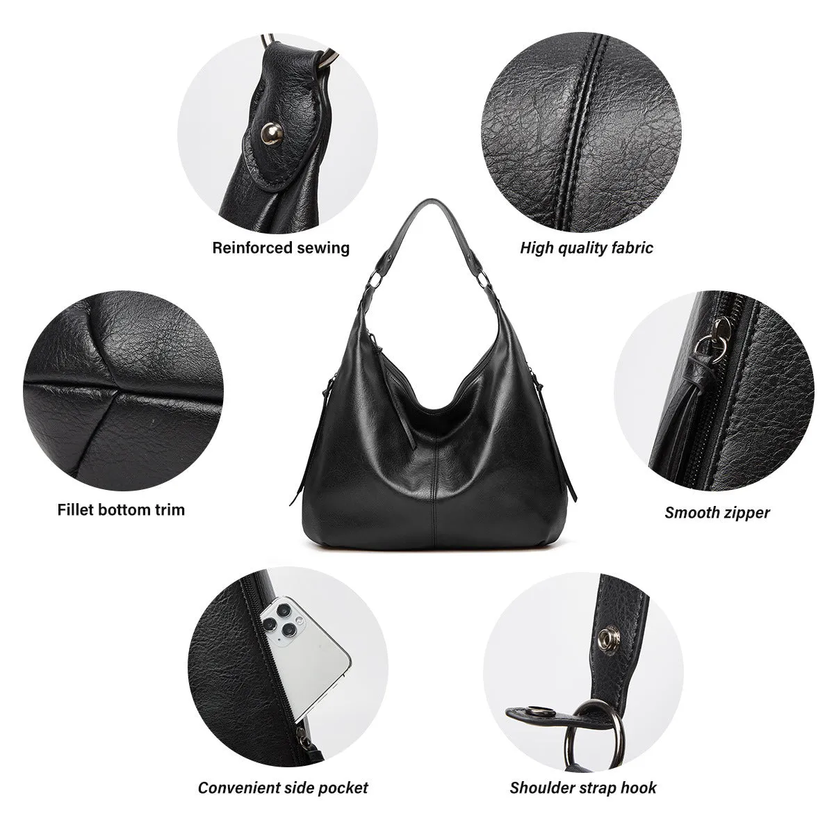 Sendfen Hobo Bags for Women Leather Crossbody Bags Ladies Wristlet Handbags Purse Set 3Pcs