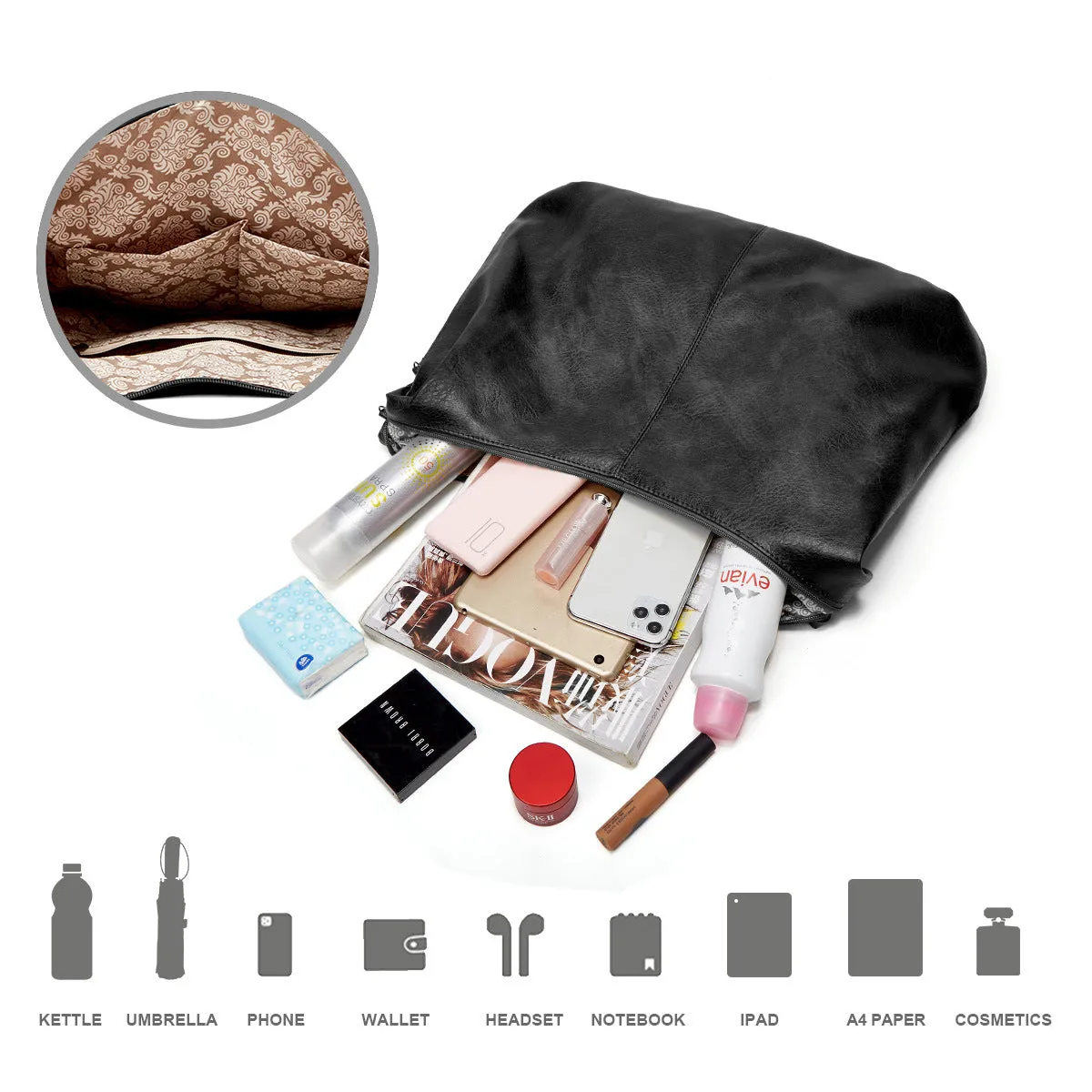 Sendfen Hobo Bags for Women Leather Crossbody Bags Ladies Wristlet Handbags Purse Set 3Pcs