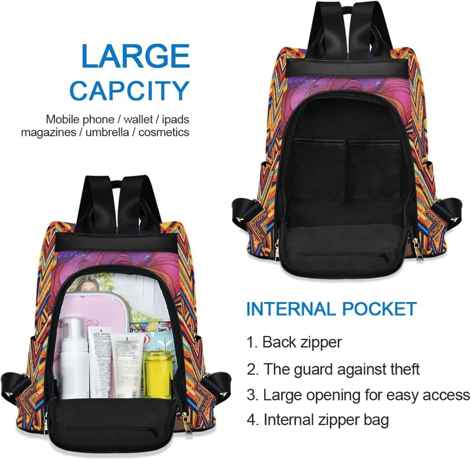 senya Fashion Backpack Purse for Women, African American Woman Ethnic Backpack Shoulder Bag for Women